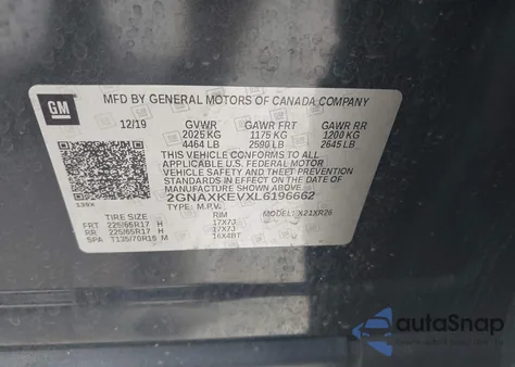 2020 Chevrolet Equinox Fwd Lt 1.5L Turbo from USA, damaged, VIN 2GNAXKEVXL6196662